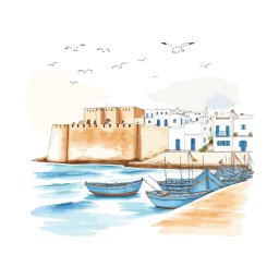watercolor illustration of Essaouira, Morocco on vector.ma