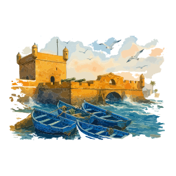 Sqala du Port in Essaouira, Morocco Watercolor painting 